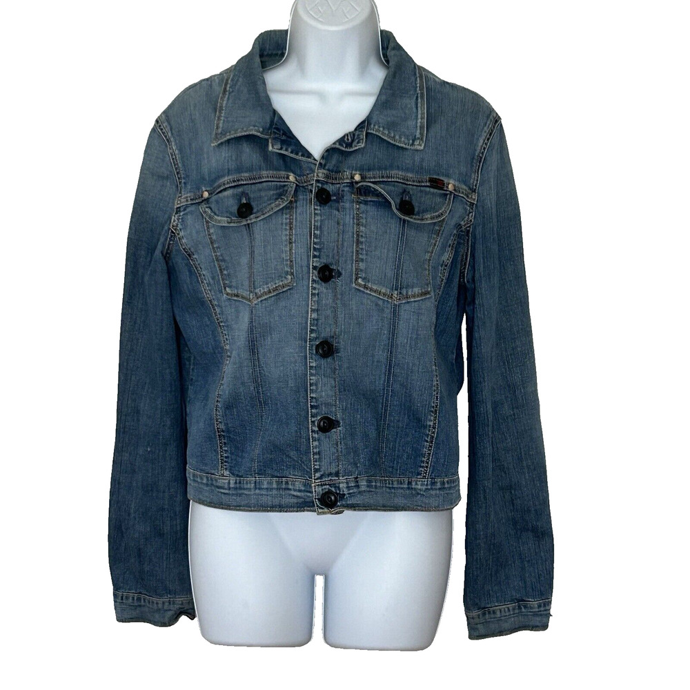 AG Jean Jacket Women's L Medium Wash Lightweight‎ Stretch Cropped Capsule